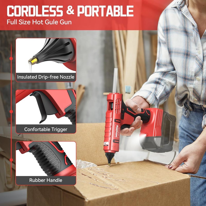 MtiolHig100W Hot Glue Gun Compatible with Milwaukee 18v Battery, Wireless Battery Powered for 18v Battery, Heavy Duty Full Size Glue Gun with 20pcs 0.43'' Glue Sticks for Crafts DIY & Repairs - Image 2